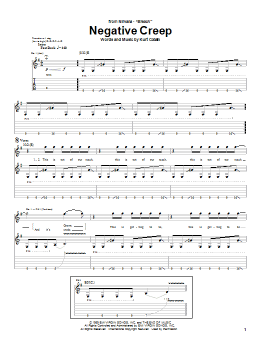 Download Nirvana Negative Creep Sheet Music and learn how to play Lyrics & Chords PDF digital score in minutes