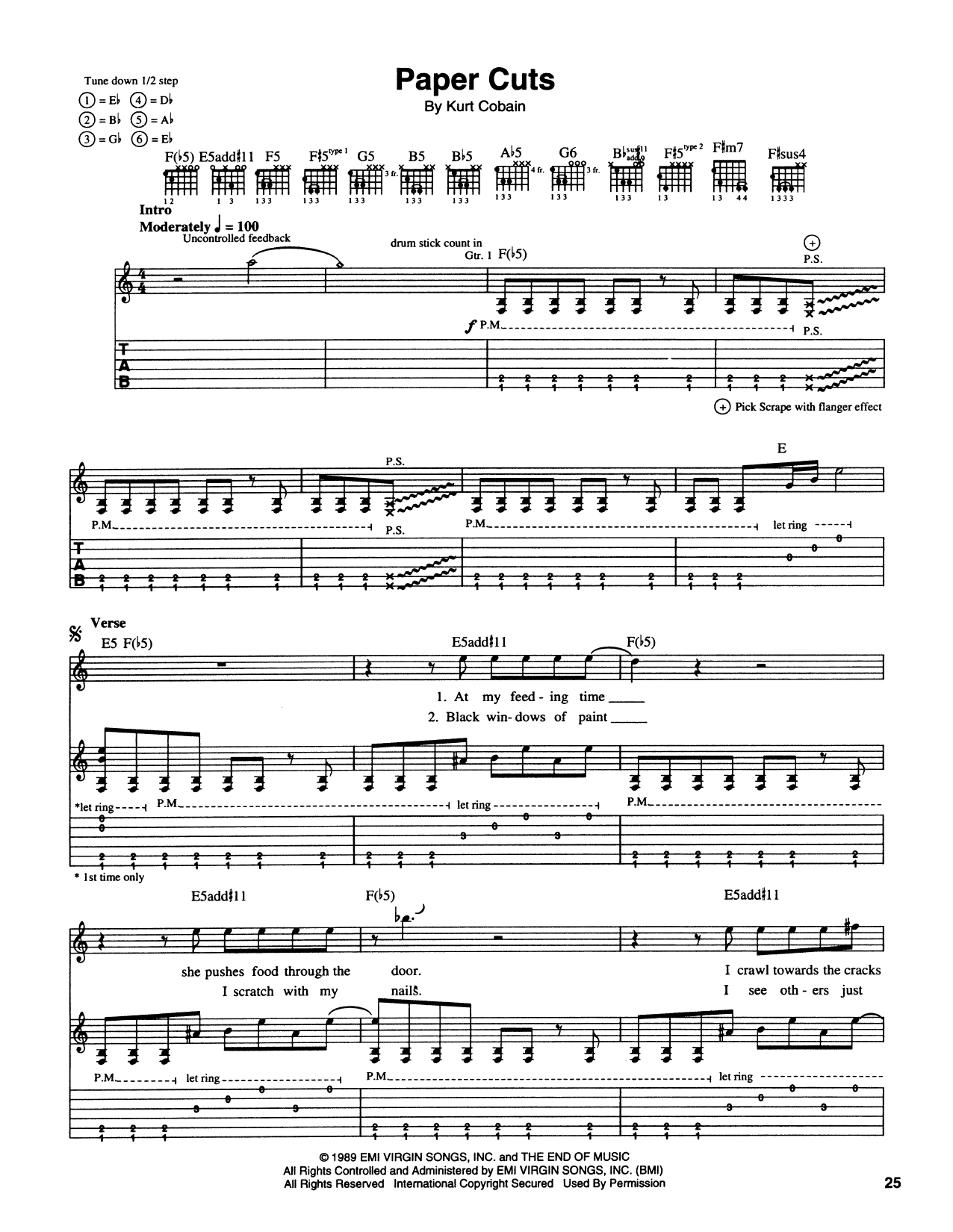 Download Nirvana Paper Cuts Sheet Music and learn how to play Guitar Tab PDF digital score in minutes