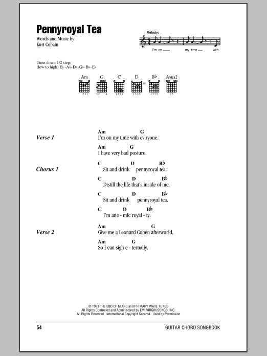 Download Nirvana Sheet Music and learn how to play Piano, Vocal & Guitar (Right-Hand Melody) PDF score in minutes