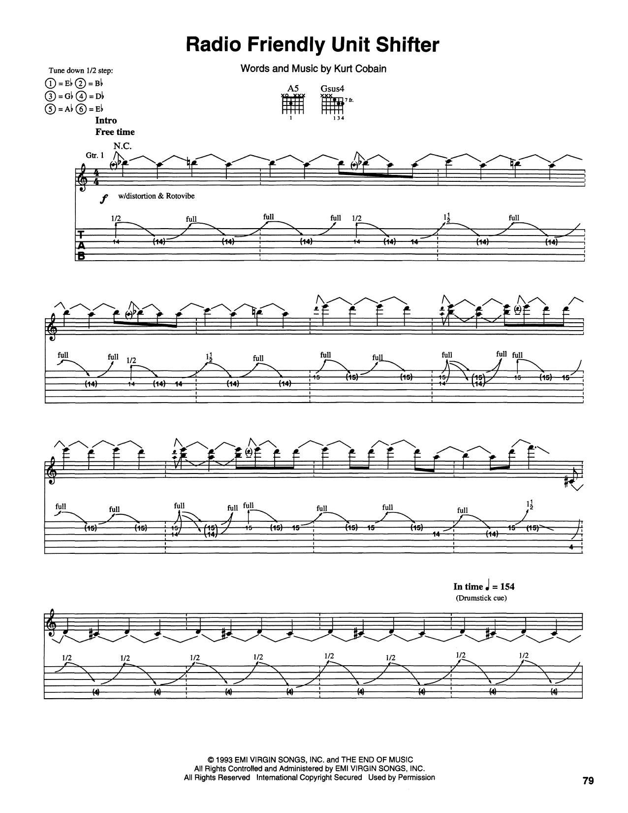 Download Nirvana Radio Friendly Unit Shifter Sheet Music and learn how to play Piano, Vocal & Guitar Chords (Right-Hand Melody) PDF digital score in minutes