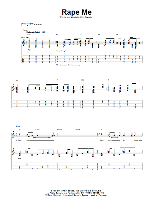 Download Nirvana Rape Me Sheet Music and learn how to play Guitar Tab PDF digital score in minutes