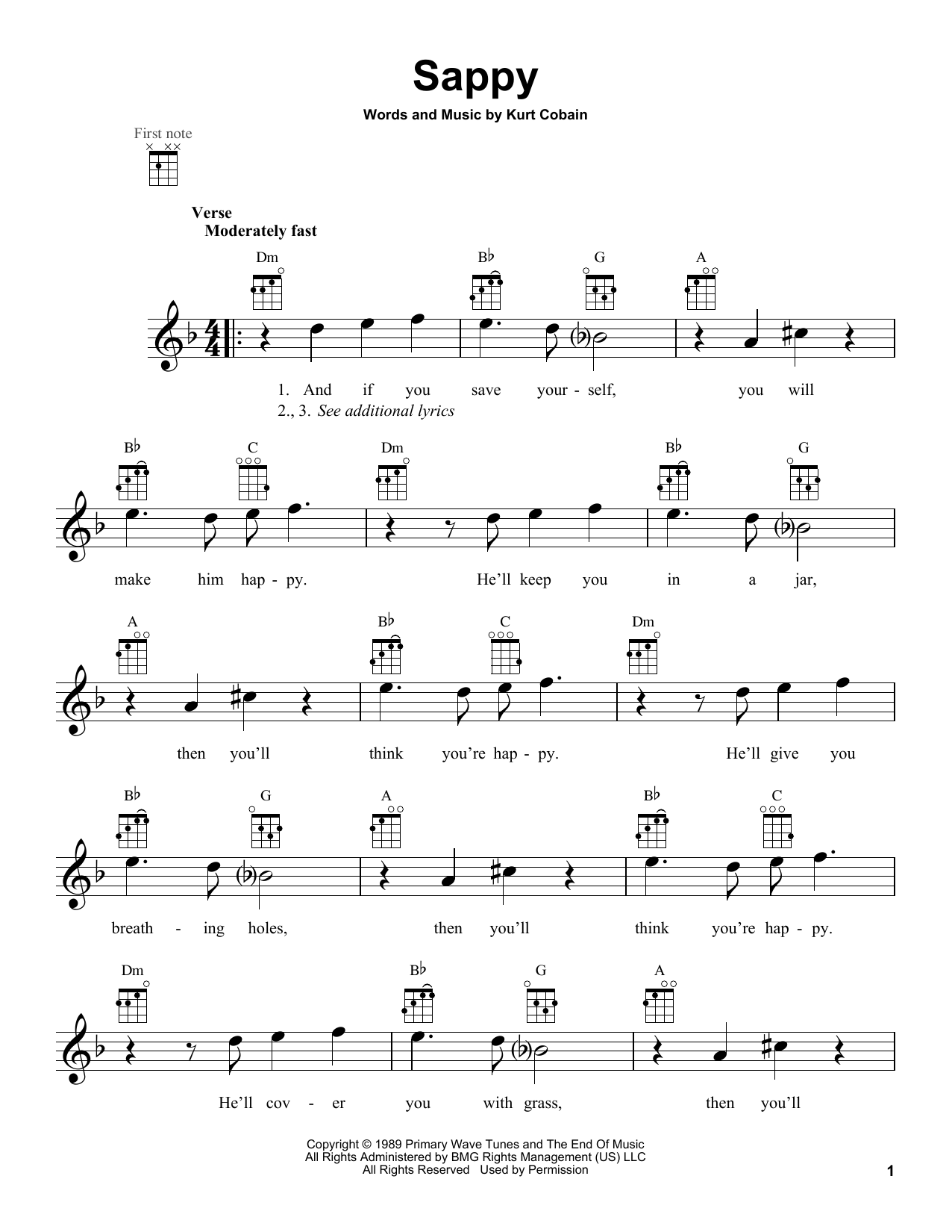 Download Nirvana Sappy Sheet Music and learn how to play Ukulele PDF digital score in minutes