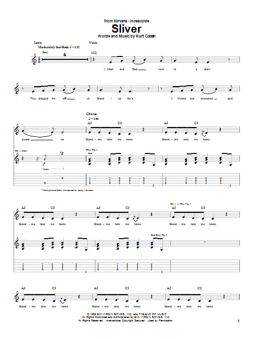 Download Nirvana Sliver Sheet Music and learn how to play Ukulele PDF digital score in minutes