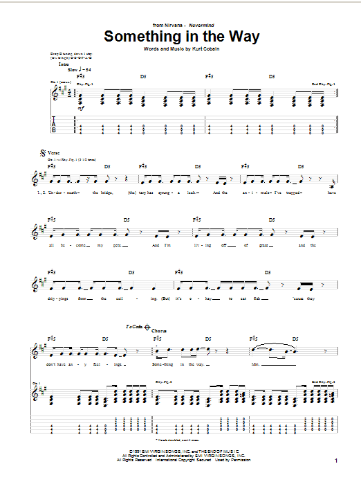 Download Nirvana Something In The Way Sheet Music and learn how to play Guitar Tab PDF digital score in minutes