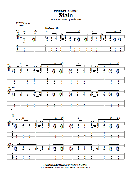 Download Nirvana Stain Sheet Music and learn how to play Guitar Tab PDF digital score in minutes