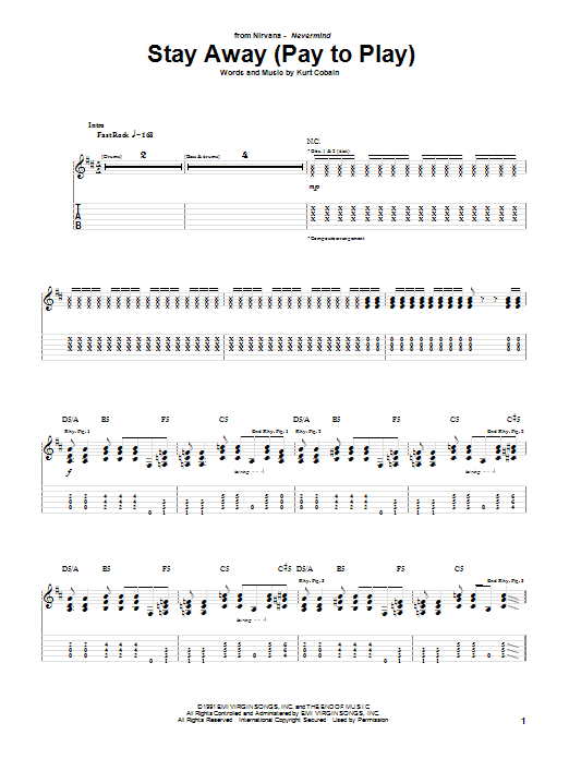 Download Nirvana Stay Away Sheet Music and learn how to play Guitar Tab PDF digital score in minutes