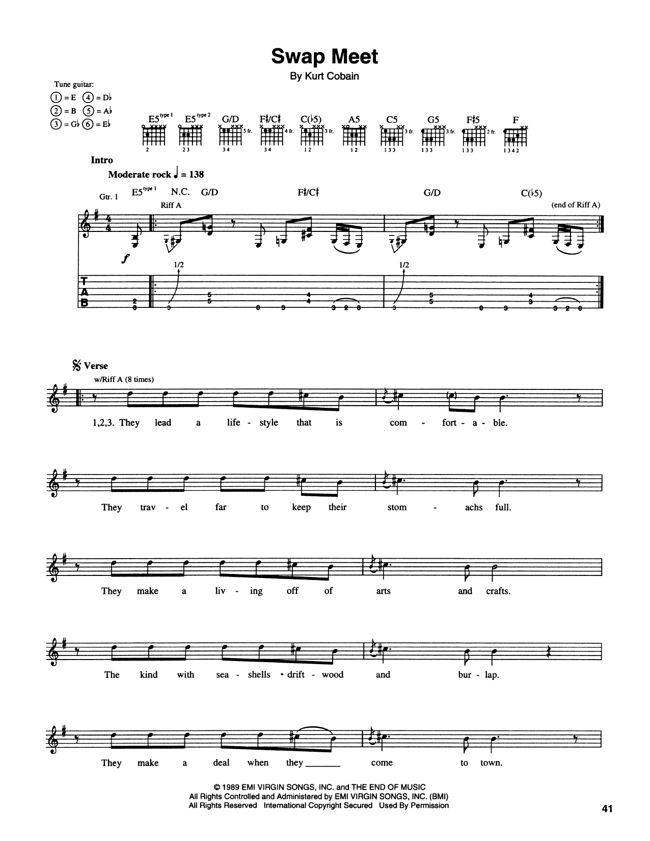 Download Nirvana Swap Meet Sheet Music and learn how to play Piano, Vocal & Guitar Chords (Right-Hand Melody) PDF digital score in minutes