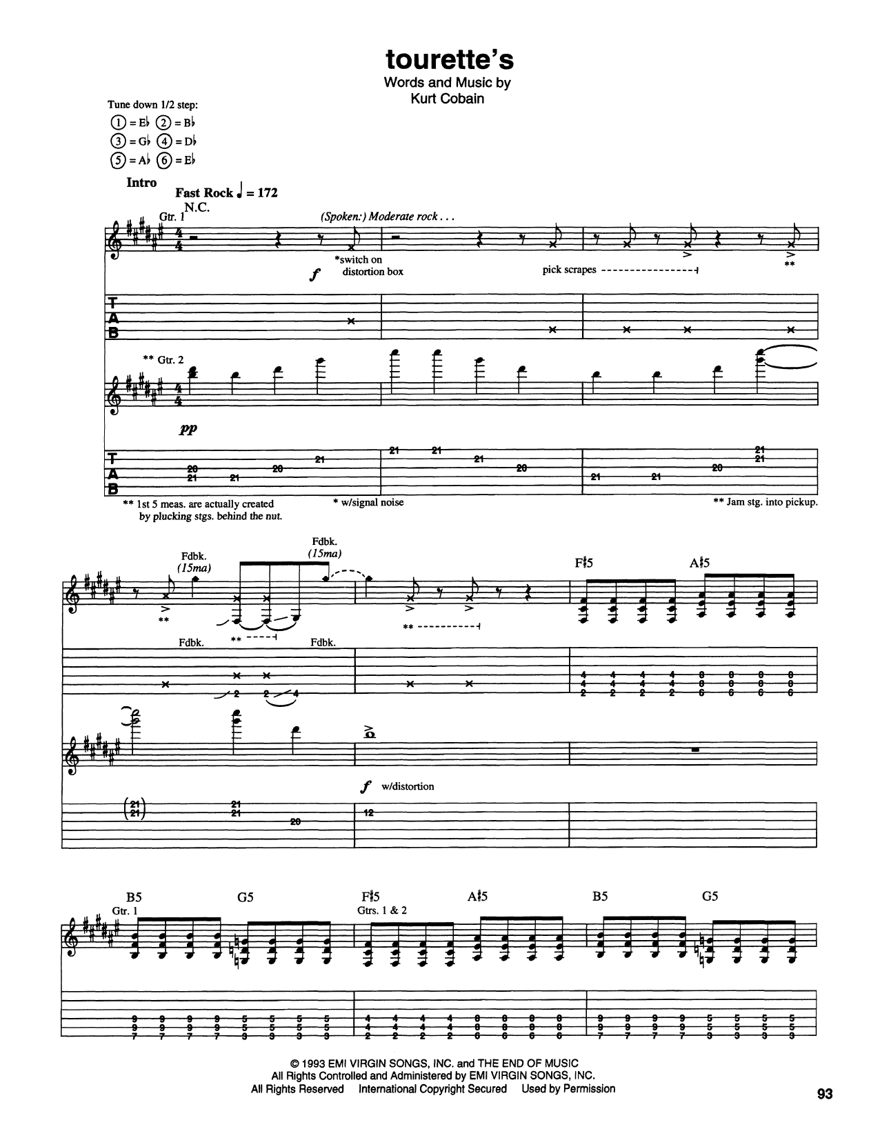 Download Nirvana Tourrets Sheet Music and learn how to play Guitar Tab PDF digital score in minutes