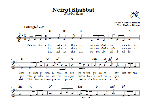 Download Nisan Melamed Neirot Shabbat (Shabbat Lights) Sheet Music and learn how to play Melody Line, Lyrics & Chords PDF digital score in minutes