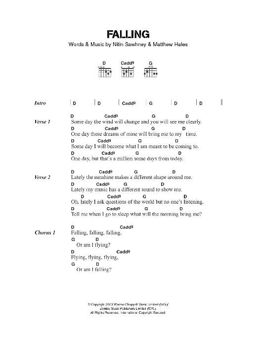 Download Nitin Sawhney Falling Sheet Music and learn how to play Lyrics & Chords PDF digital score in minutes