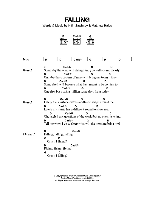 Download Nitin Sawhney Falling Sheet Music and learn how to play Lyrics & Chords PDF digital score in minutes