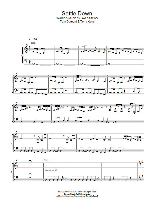 Download No Doubt Settle Down Sheet Music and learn how to play Piano, Vocal & Guitar (Right-Hand Melody) PDF digital score in minutes