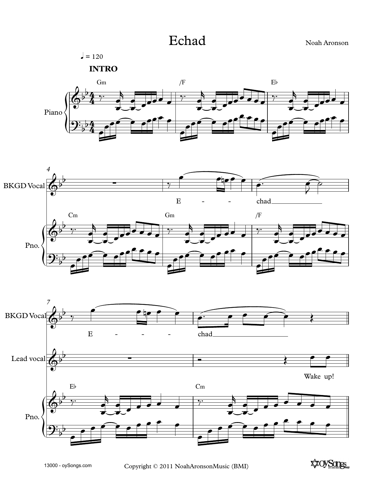 Download Noah Aronson Echad Sheet Music and learn how to play Piano, Vocal & Guitar (Right-Hand Melody) PDF digital score in minutes