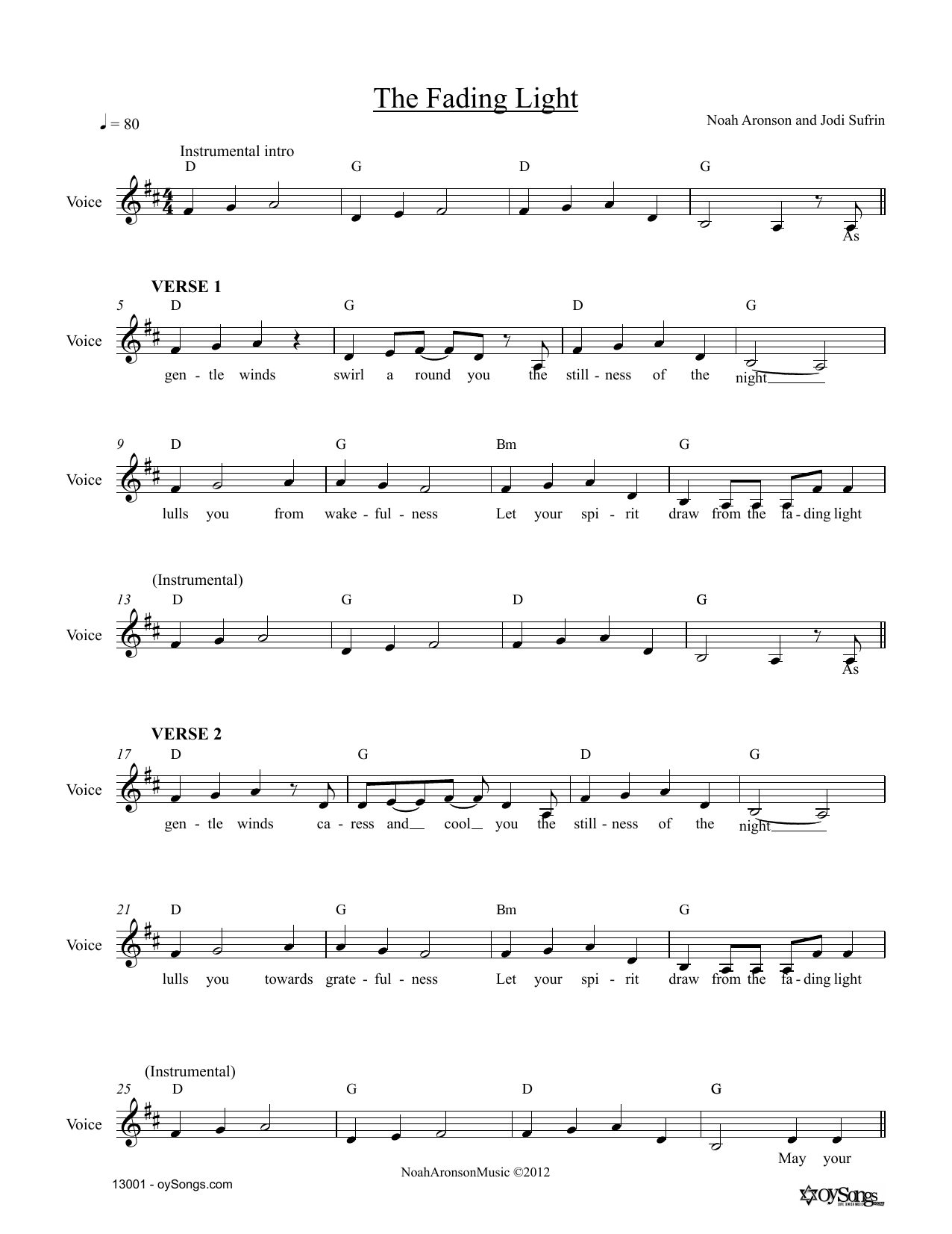 Download Noah Aronson The Fading Light Sheet Music and learn how to play Melody Line, Lyrics & Chords PDF digital score in minutes