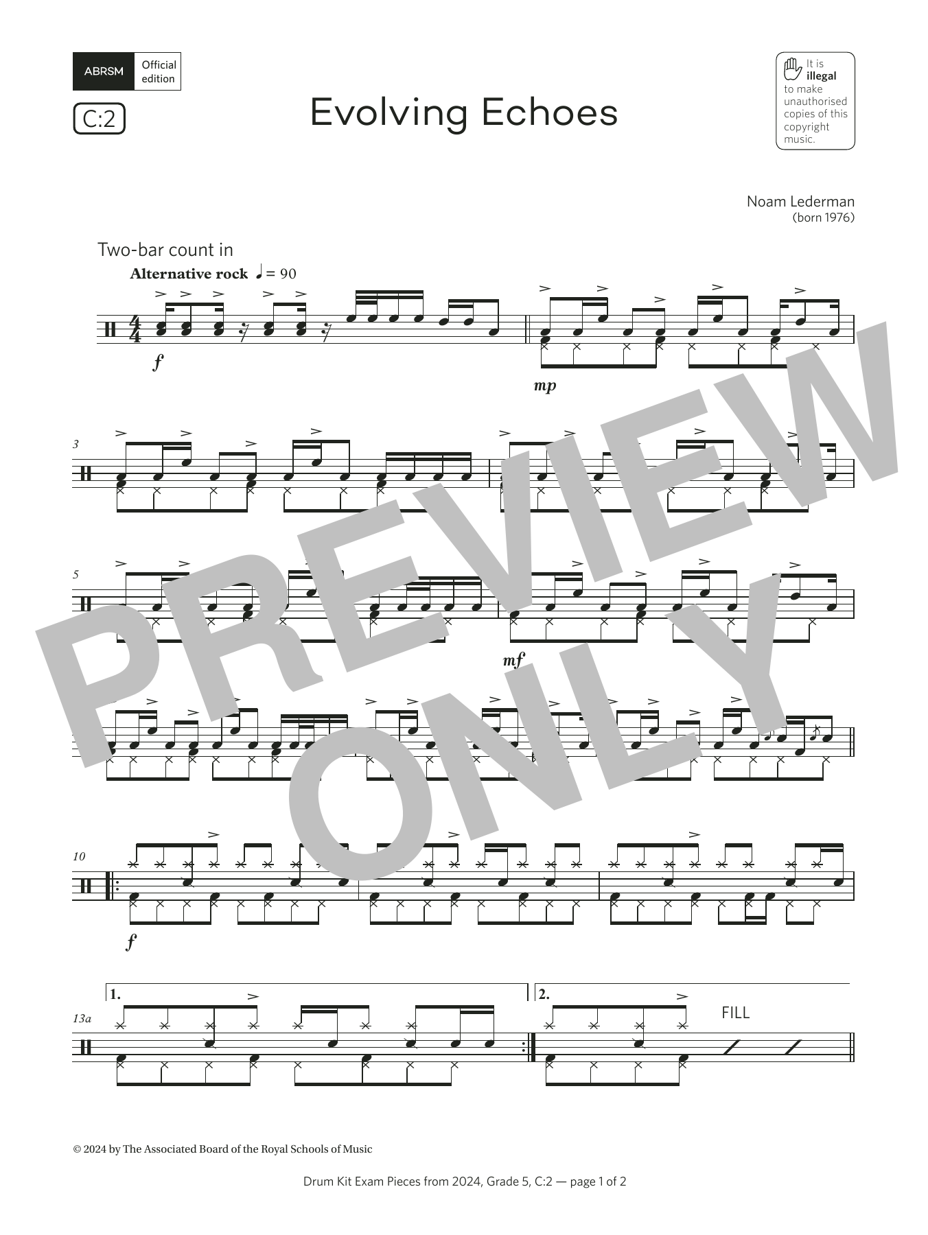 Download Noam Lederman Evolving Echoes (Grade 5, list C2, from the ABRSM Drum Kit Syllabus 2024) Sheet Music and learn how to play Drums PDF digital score in minutes
