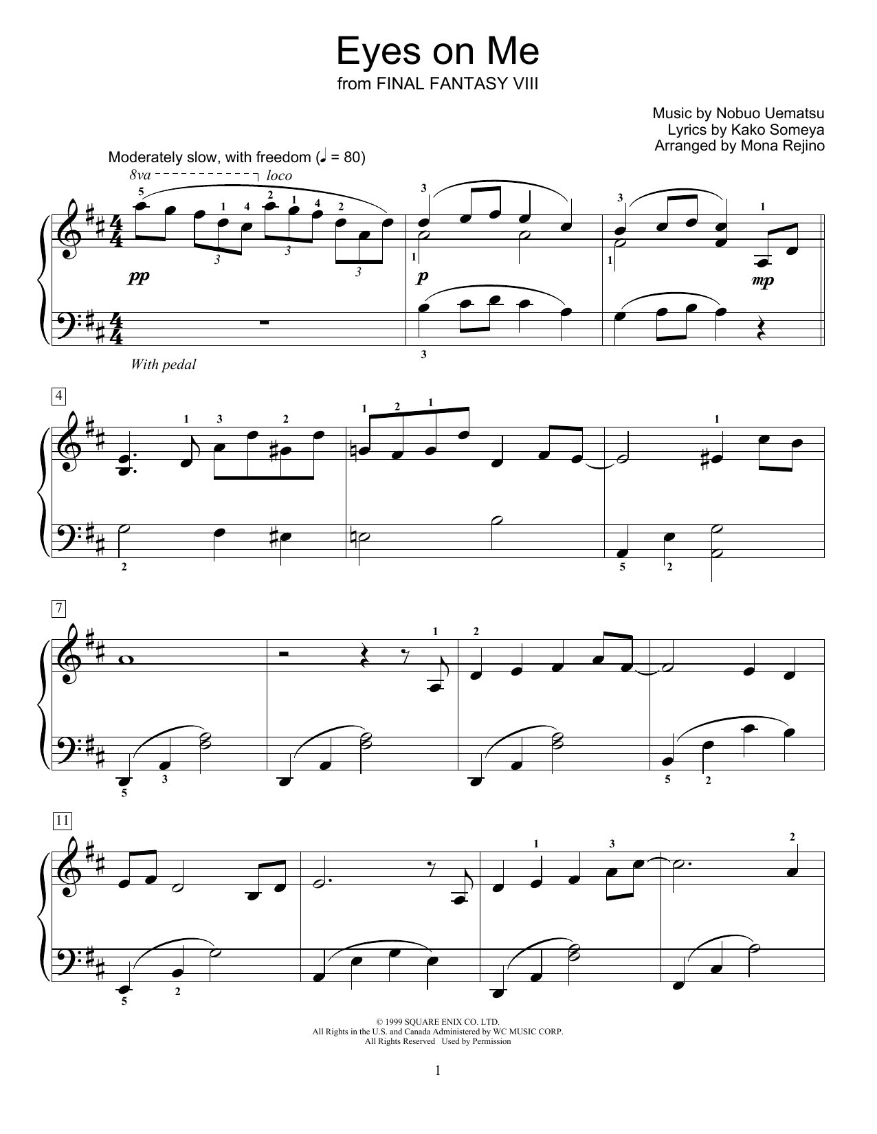 Download Nobuo Uematsu Eyes On Me (from Final Fantasy VIII) (arr. Mona Rejino) Sheet Music and learn how to play Educational Piano PDF digital score in minutes