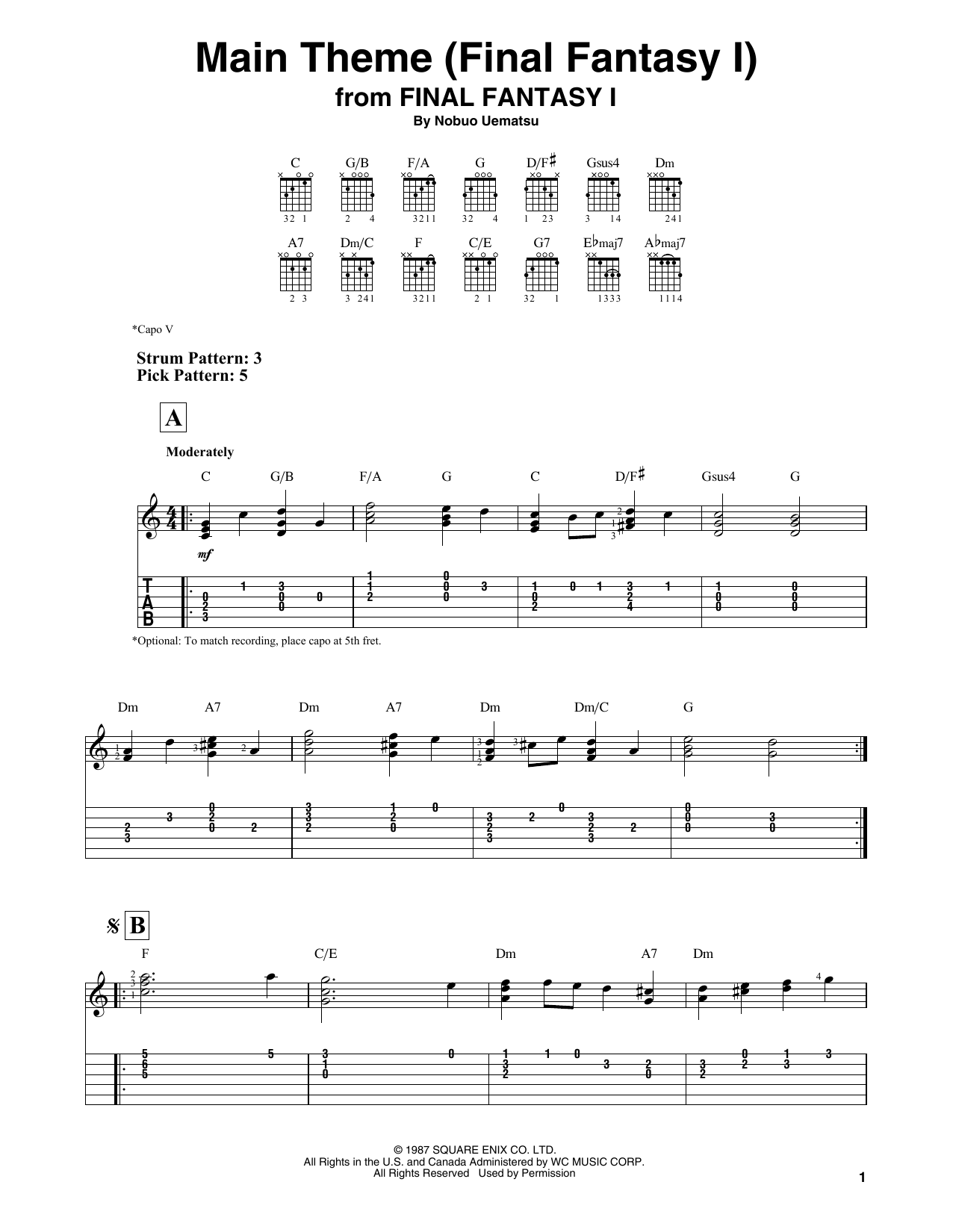 Download Nobuo Uematsu Main Theme (Final Fantasy I) Sheet Music and learn how to play Solo Guitar PDF digital score in minutes