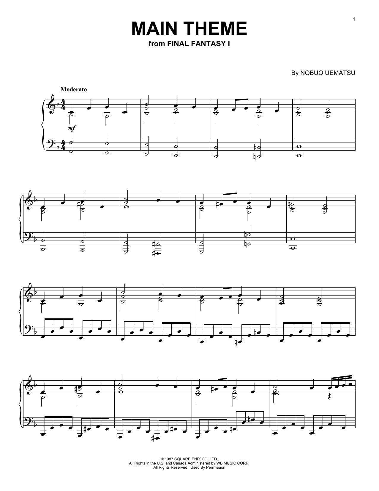 Download Nobuo Uematsu Main Theme (from Final Fantasy) Sheet Music and learn how to play Easy Piano PDF digital score in minutes