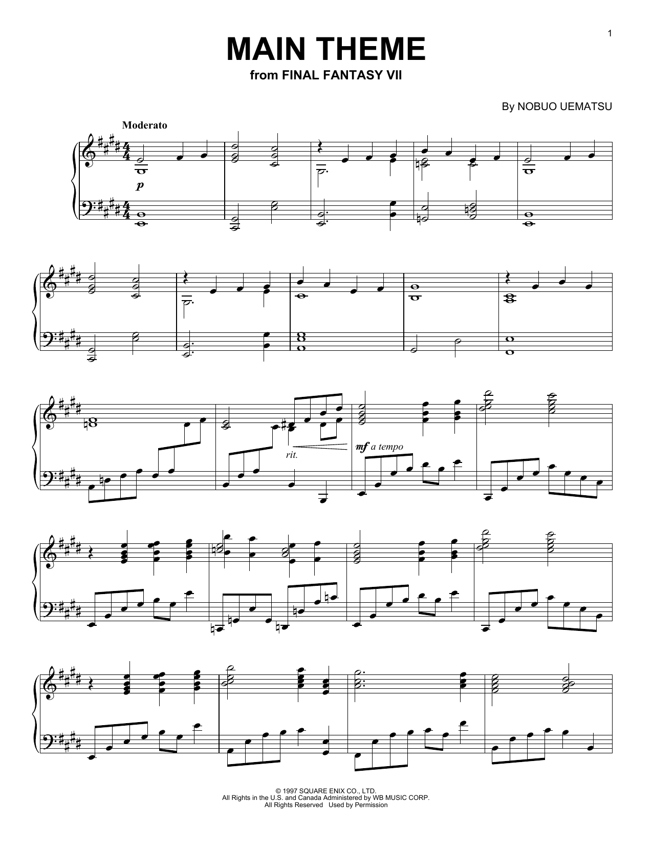 Download Nobuo Uematsu Main Theme (from Final Fantasy VII) Sheet Music and learn how to play Easy Piano PDF digital score in minutes