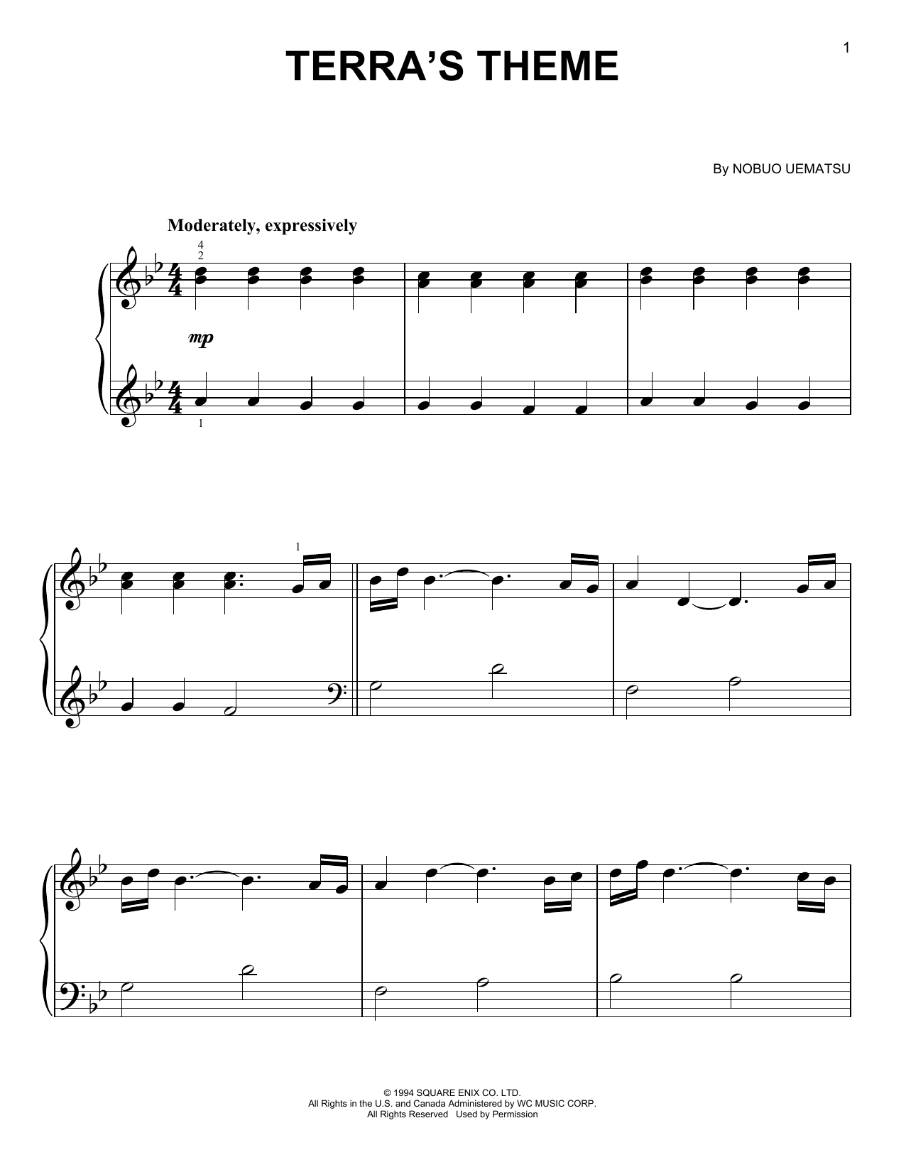 Download Nobuo Uematsu Terra's Theme (from Final Fantasy IV) Sheet Music and learn how to play Easy Piano PDF digital score in minutes