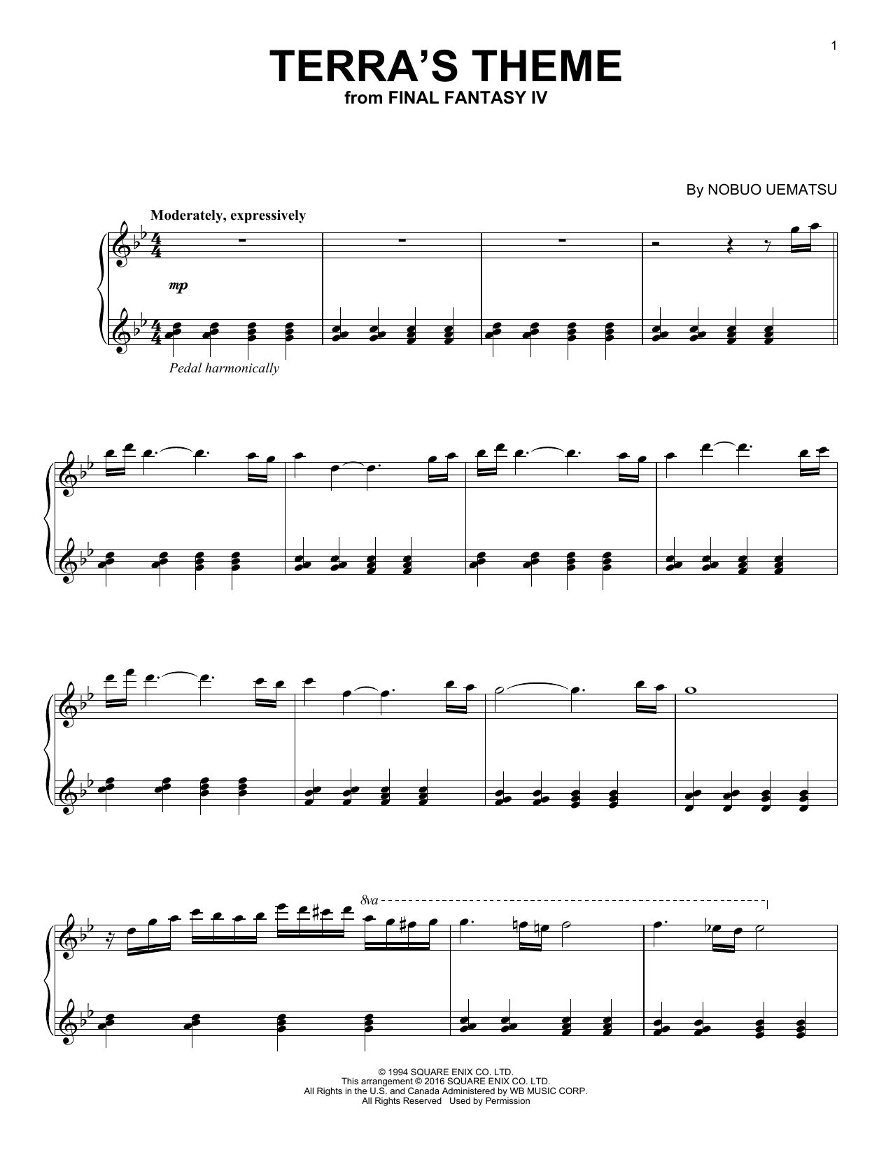 Download Nobuo Uematsu Terra's Theme Sheet Music and learn how to play Piano Solo PDF digital score in minutes