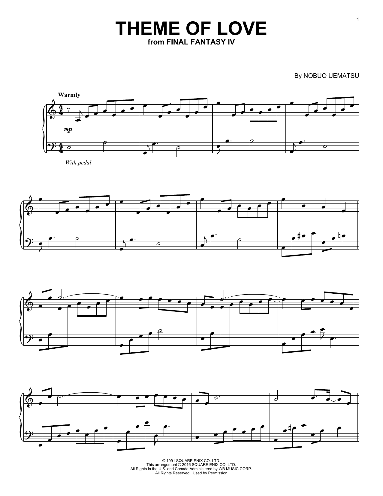 Download Nobuo Uematsu Theme Of Love Sheet Music and learn how to play Piano PDF digital score in minutes