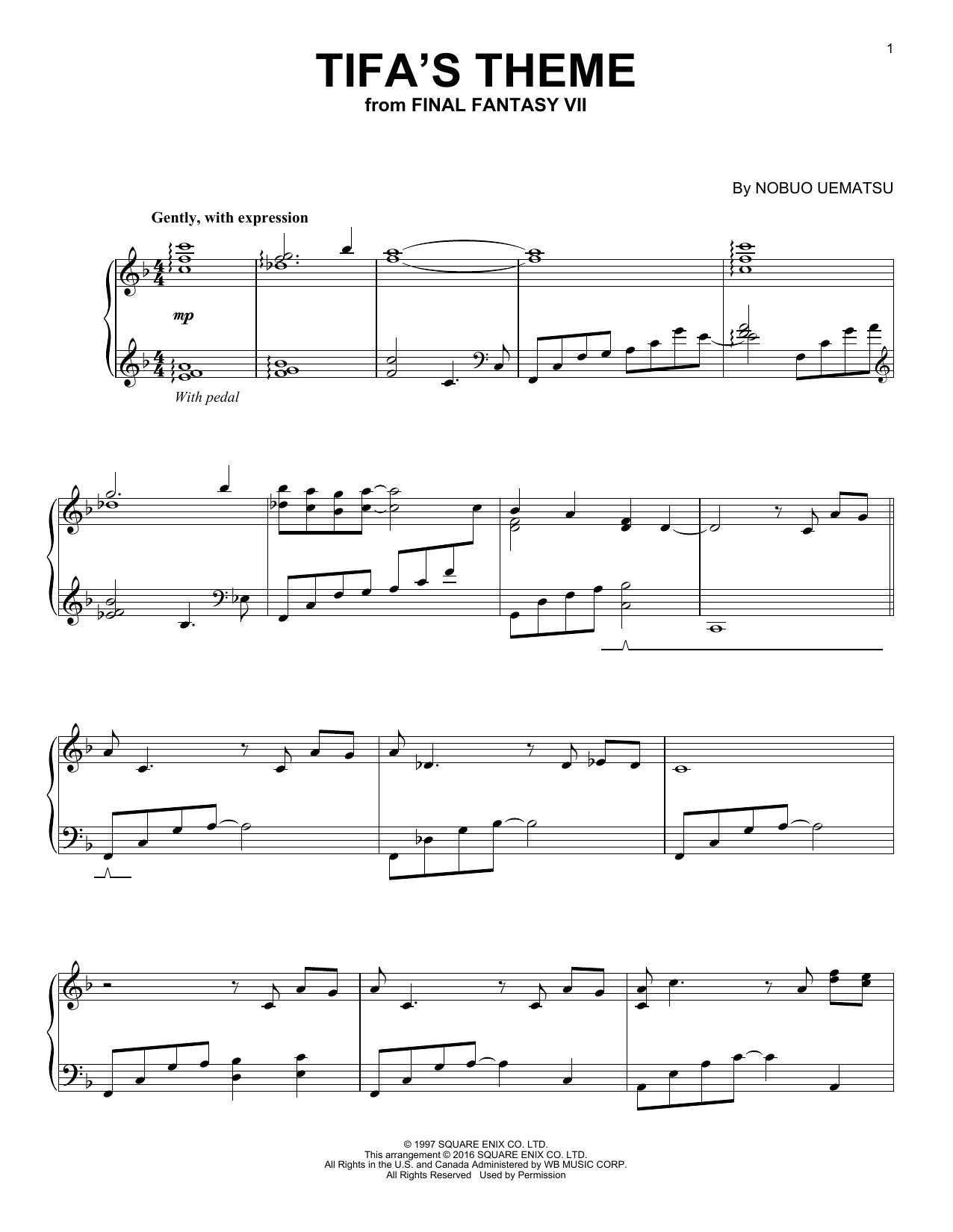 Download Nobuo Uematsu Tifa's Theme Sheet Music and learn how to play Piano PDF digital score in minutes