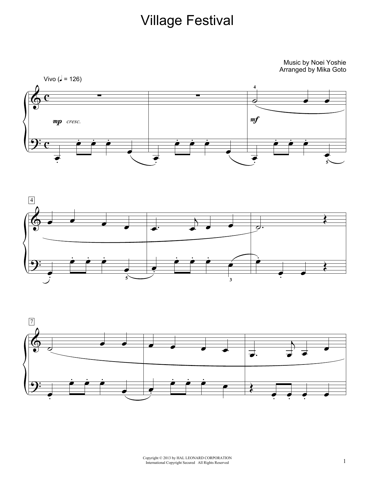 Download Noei Yoshie Village Festival (arr. Mika Goto) Sheet Music and learn how to play Educational Piano PDF digital score in minutes