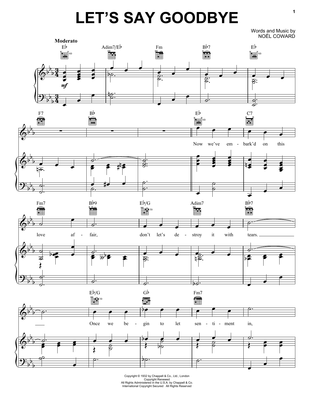 Download Noel Coward Let's Say Goodbye Sheet Music and learn how to play Piano, Vocal & Guitar Chords (Right-Hand Melody) PDF digital score in minutes