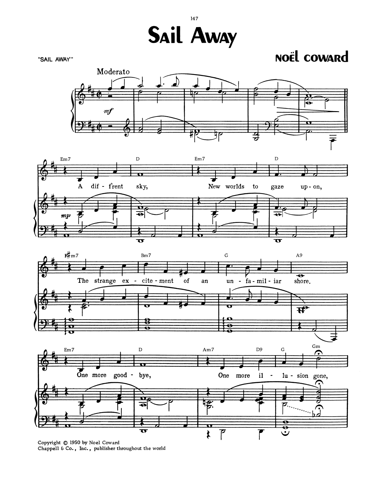 Download Noel Coward Sail Away Sheet Music and learn how to play Piano, Vocal & Guitar Chords (Right-Hand Melody) PDF digital score in minutes