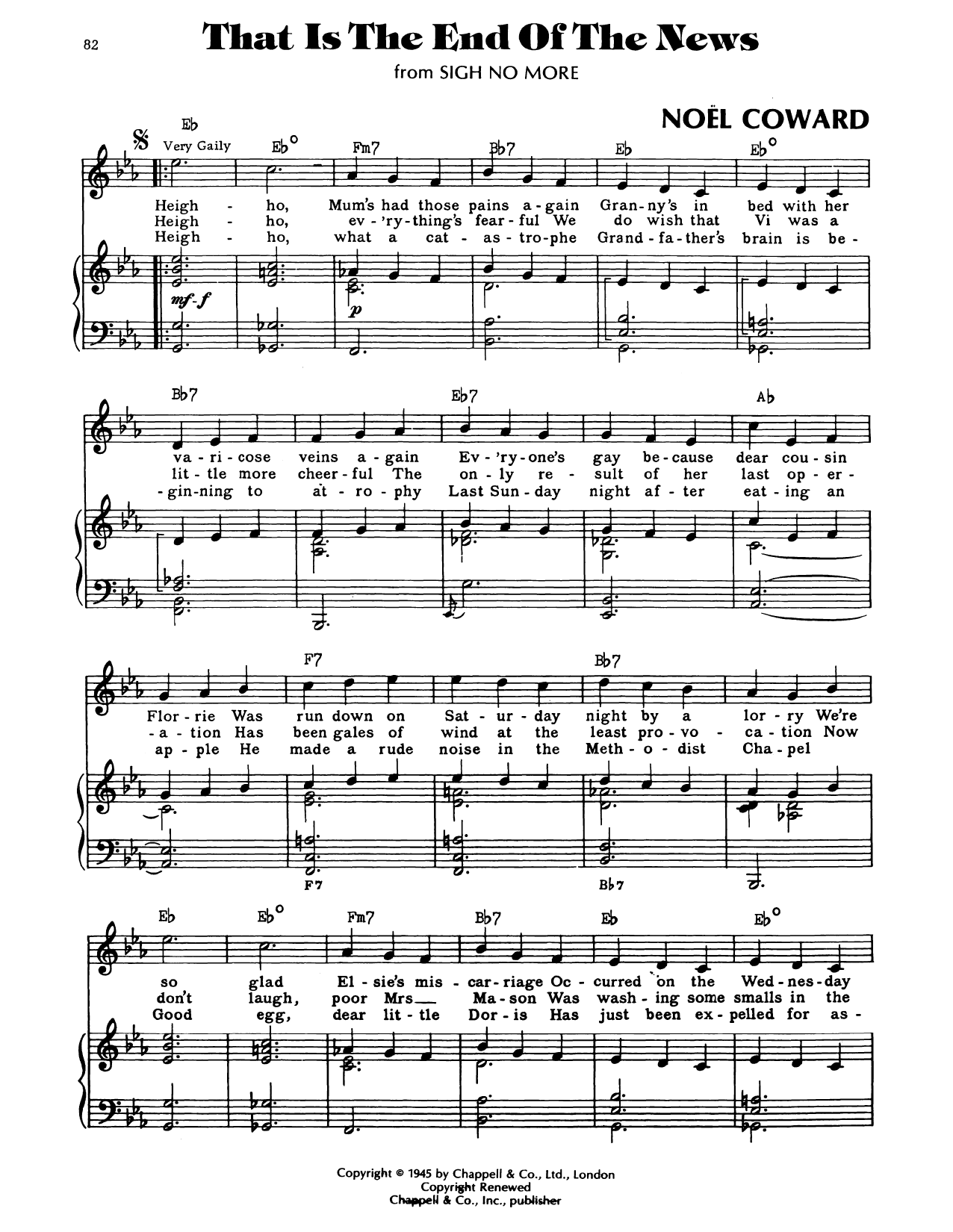 Download Noel Coward This Is The End Of The News Sheet Music and learn how to play Piano, Vocal & Guitar Chords (Right-Hand Melody) PDF digital score in minutes
