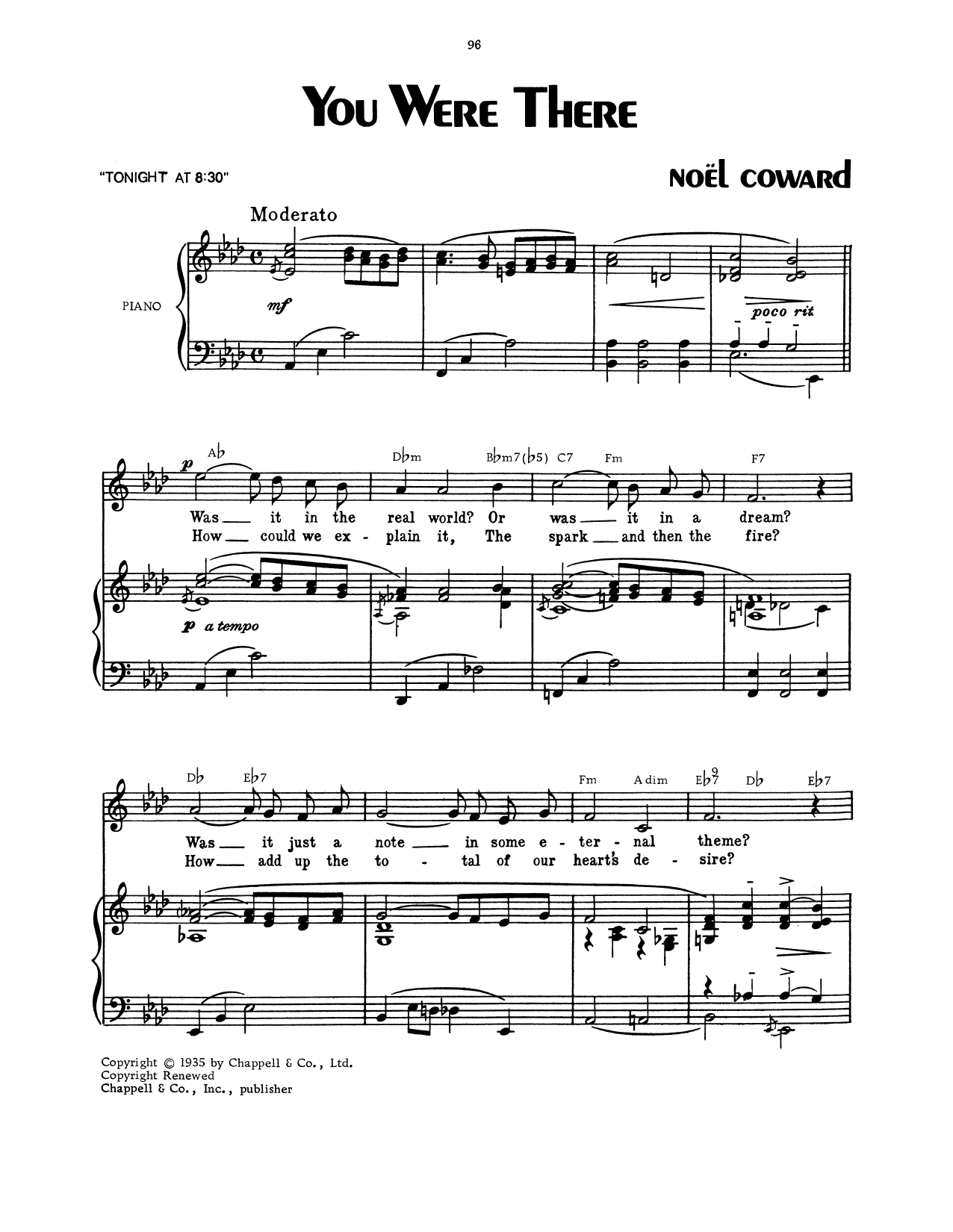 Download Noel Coward You Were There Sheet Music and learn how to play Piano, Vocal & Guitar Chords (Right-Hand Melody) PDF digital score in minutes