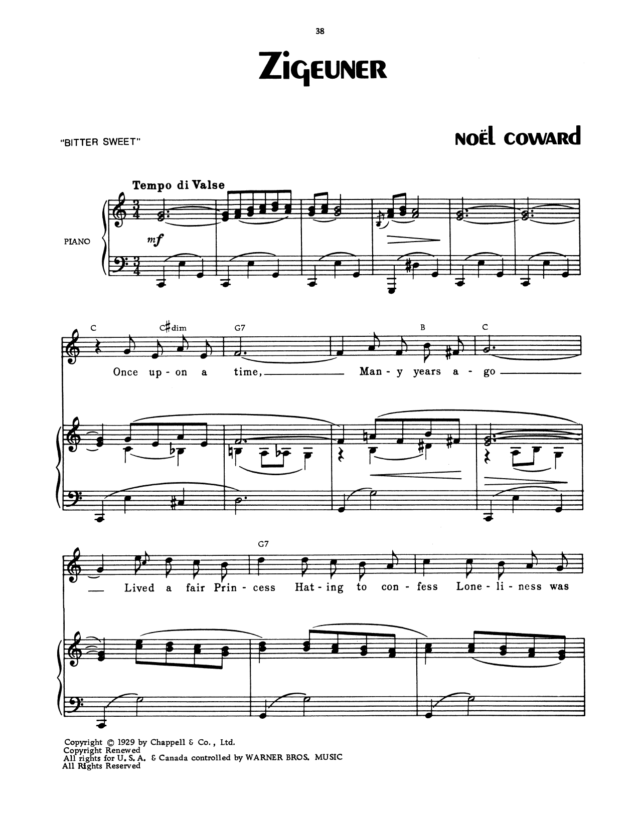 Download Noel Coward Zigeuner Sheet Music and learn how to play Real Book – Melody & Chords PDF digital score in minutes
