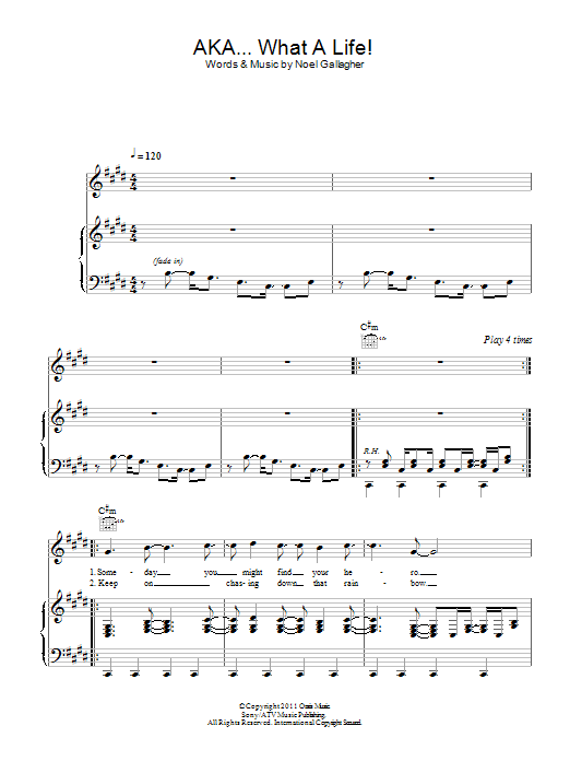 Download Noel Gallagher's High Flying Birds AKA... What A Life! Sheet Music and learn how to play Piano, Vocal & Guitar (Right-Hand Melody) PDF digital score in minutes