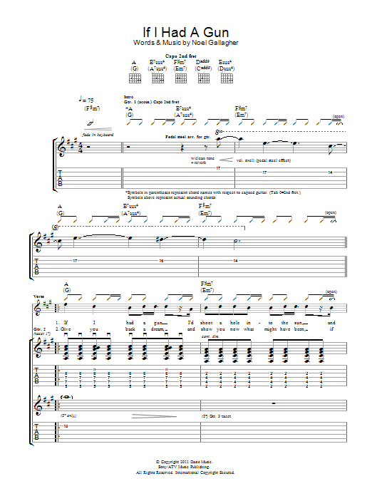 Download Noel Gallagher's High Flying Birds If I Had A Gun... Sheet Music and learn how to play Guitar Tab PDF digital score in minutes