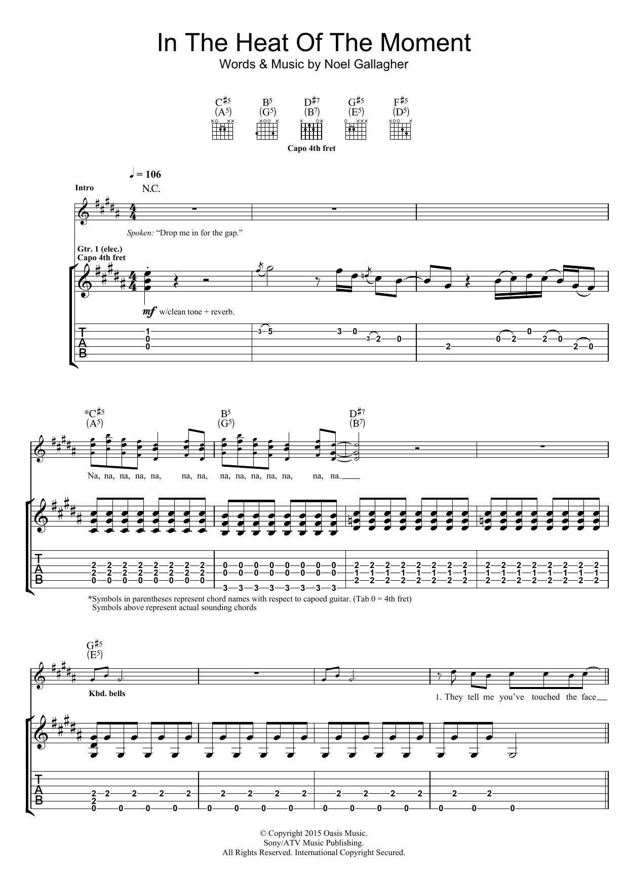 Download Noel Gallagher's High Flying Birds In The Heat Of The Moment Sheet Music and learn how to play Guitar Tab PDF digital score in minutes