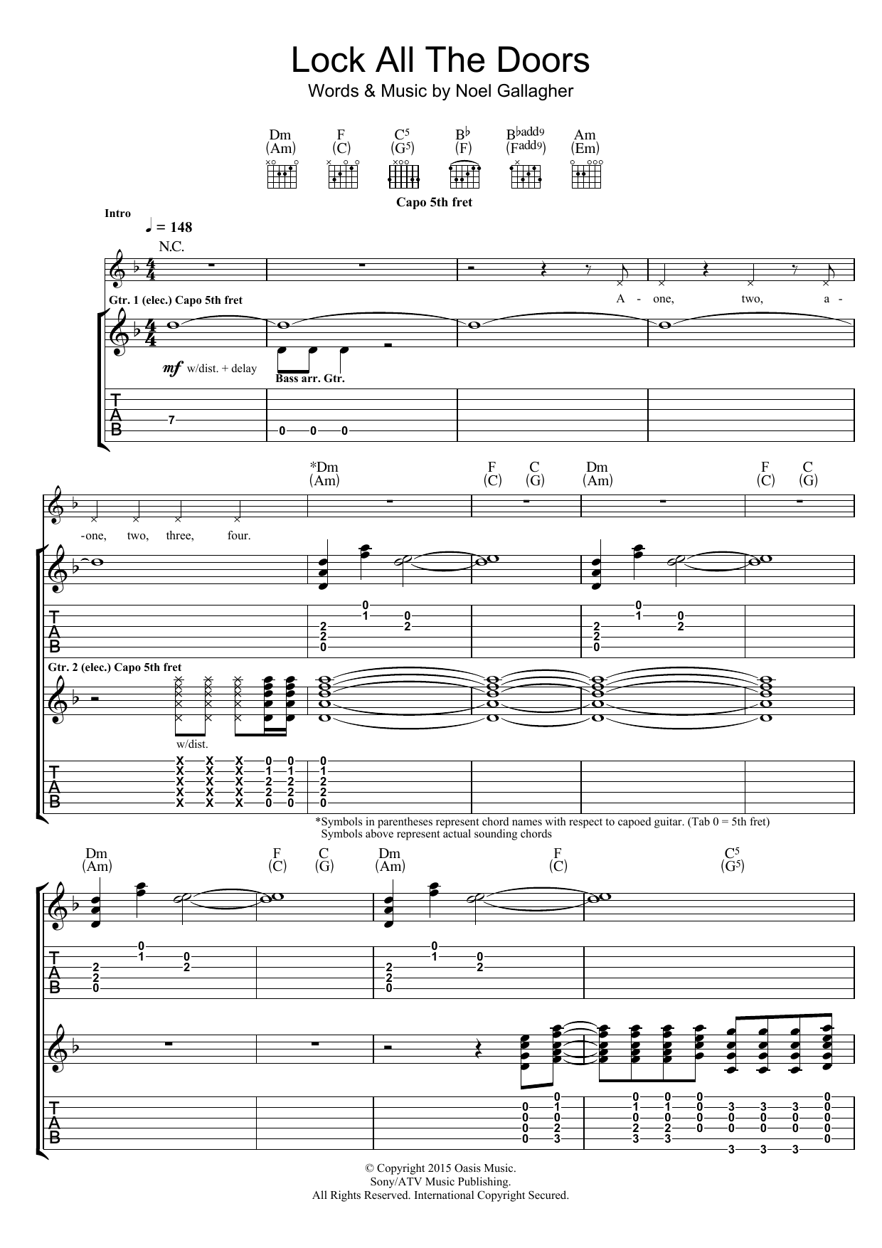 Download Noel Gallagher's High Flying Birds Lock All The Doors Sheet Music and learn how to play Guitar Tab PDF digital score in minutes