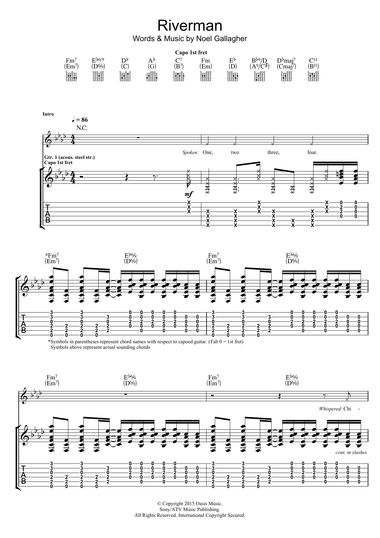 Download Noel Gallagher's High Flying Birds Riverman Sheet Music and learn how to play Guitar Tab PDF digital score in minutes