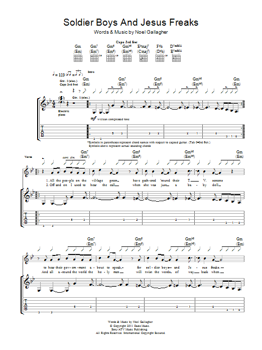 Download Noel Gallagher's High Flying Birds Soldier Boys And Jesus Freaks Sheet Music and learn how to play Guitar Tab PDF digital score in minutes