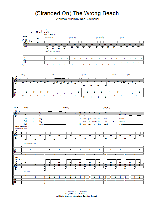 Download Noel Gallagher's High Flying Birds (Stranded On) The Wrong Beach Sheet Music and learn how to play Guitar Tab PDF digital score in minutes