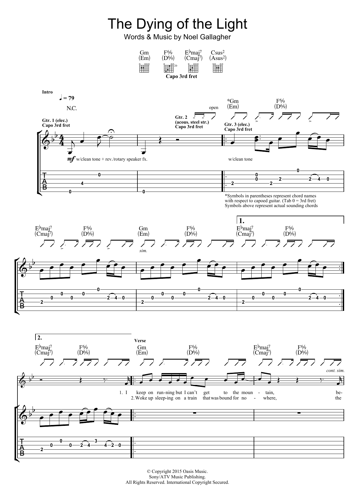 Download Noel Gallagher's High Flying Birds The Dying Of The Light Sheet Music and learn how to play Guitar Tab PDF digital score in minutes