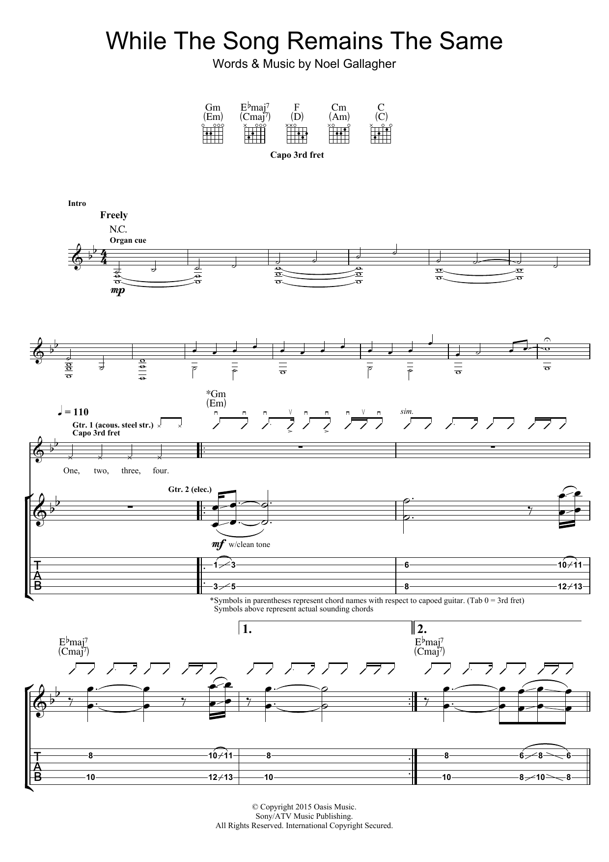 Download Noel Gallagher's High Flying Birds While The Song Remains The Same Sheet Music and learn how to play Guitar Tab PDF digital score in minutes