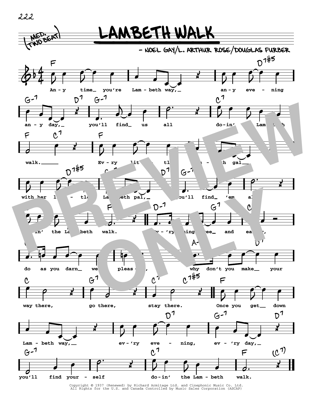 Download Noel Gay Lambeth Walk (High Voice) Sheet Music and learn how to play Real Book – Melody, Lyrics & Chords PDF digital score in minutes