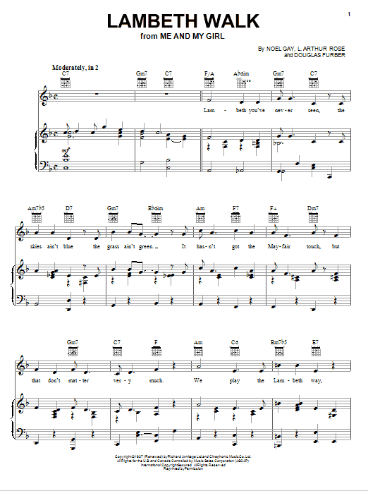 Download Noel Gay The Lambeth Walk Sheet Music and learn how to play Piano, Vocal & Guitar (Right-Hand Melody) PDF digital score in minutes