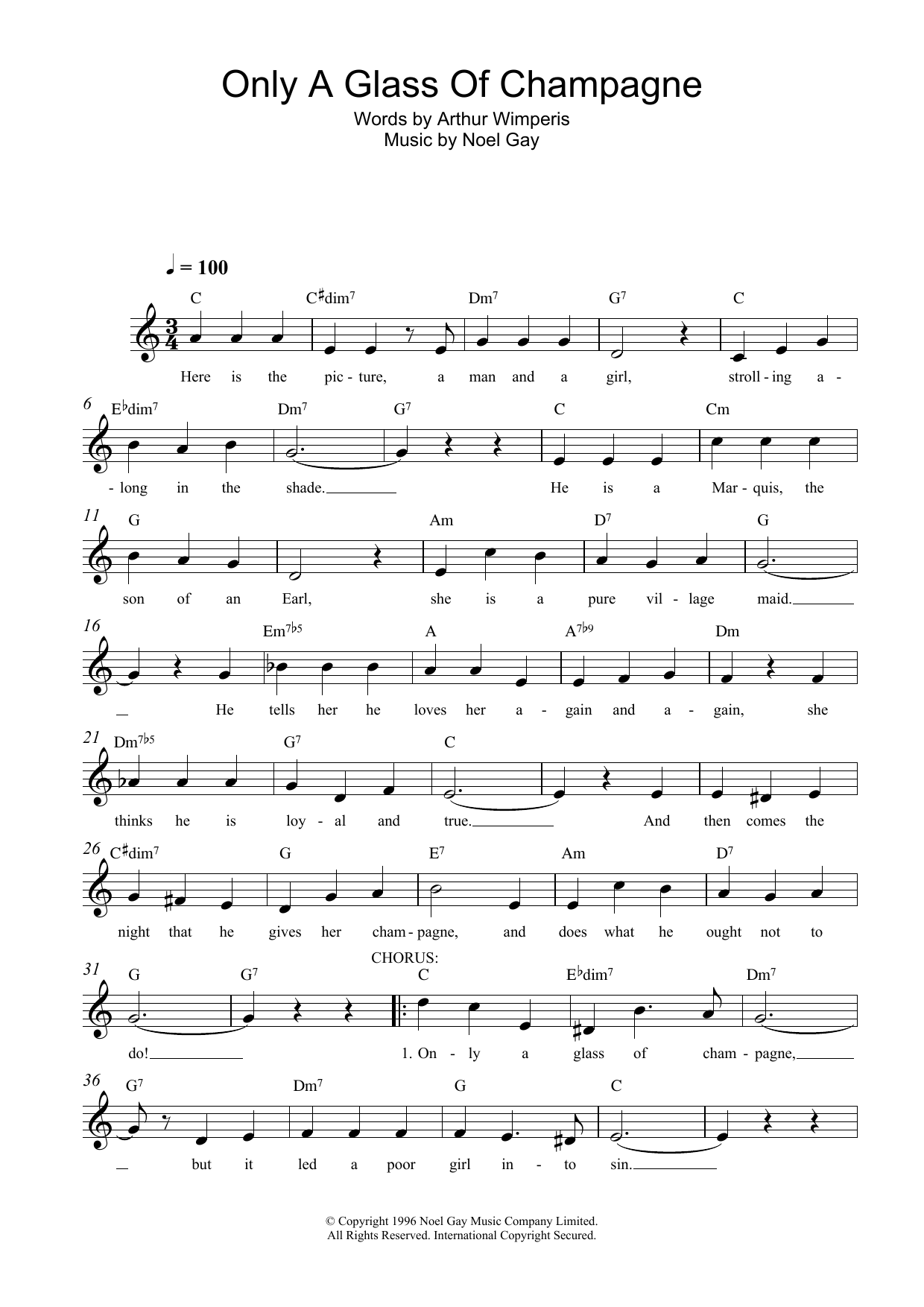 Download Noel Gay Only A Glass Of Champagne Sheet Music and learn how to play Melody Line, Lyrics & Chords PDF digital score in minutes