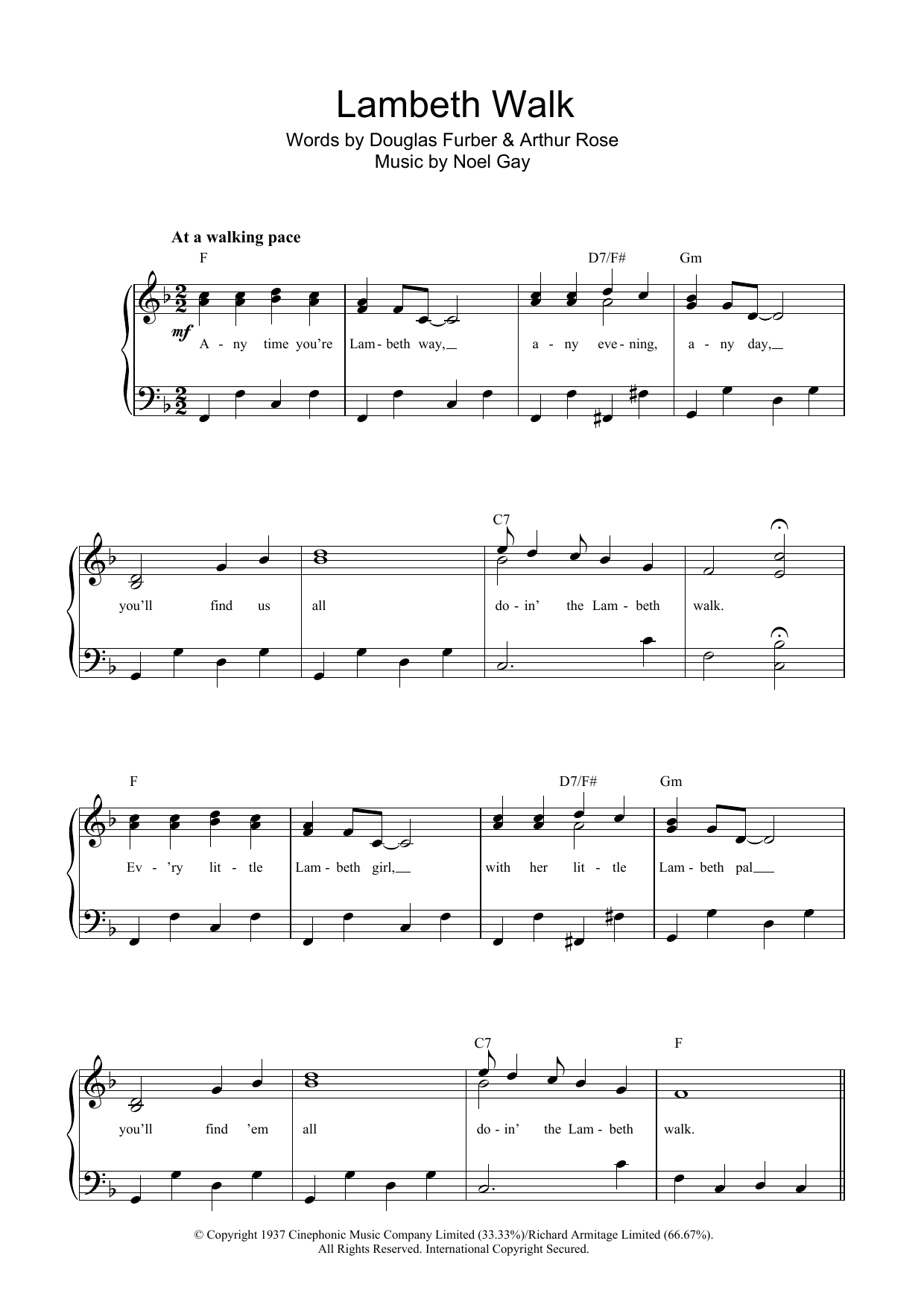 Download Noel Gay The Lambeth Walk Sheet Music and learn how to play 5-Finger Piano PDF digital score in minutes