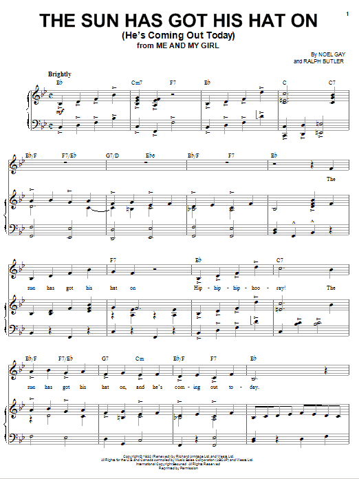 Download Noel Gay The Sun Has Got His Hat On (He's Coming Out Today) Sheet Music and learn how to play Piano, Vocal & Guitar (Right-Hand Melody) PDF digital score in minutes