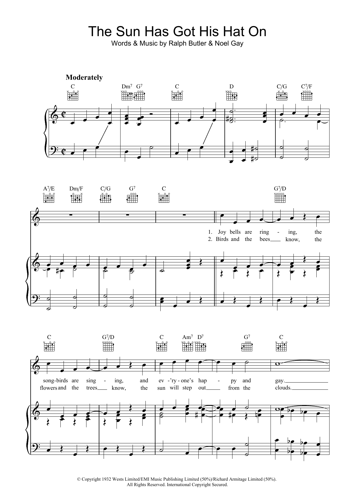 Download Noel Gay The Sun Has Got His Hat On Sheet Music and learn how to play Piano Chords/Lyrics PDF digital score in minutes