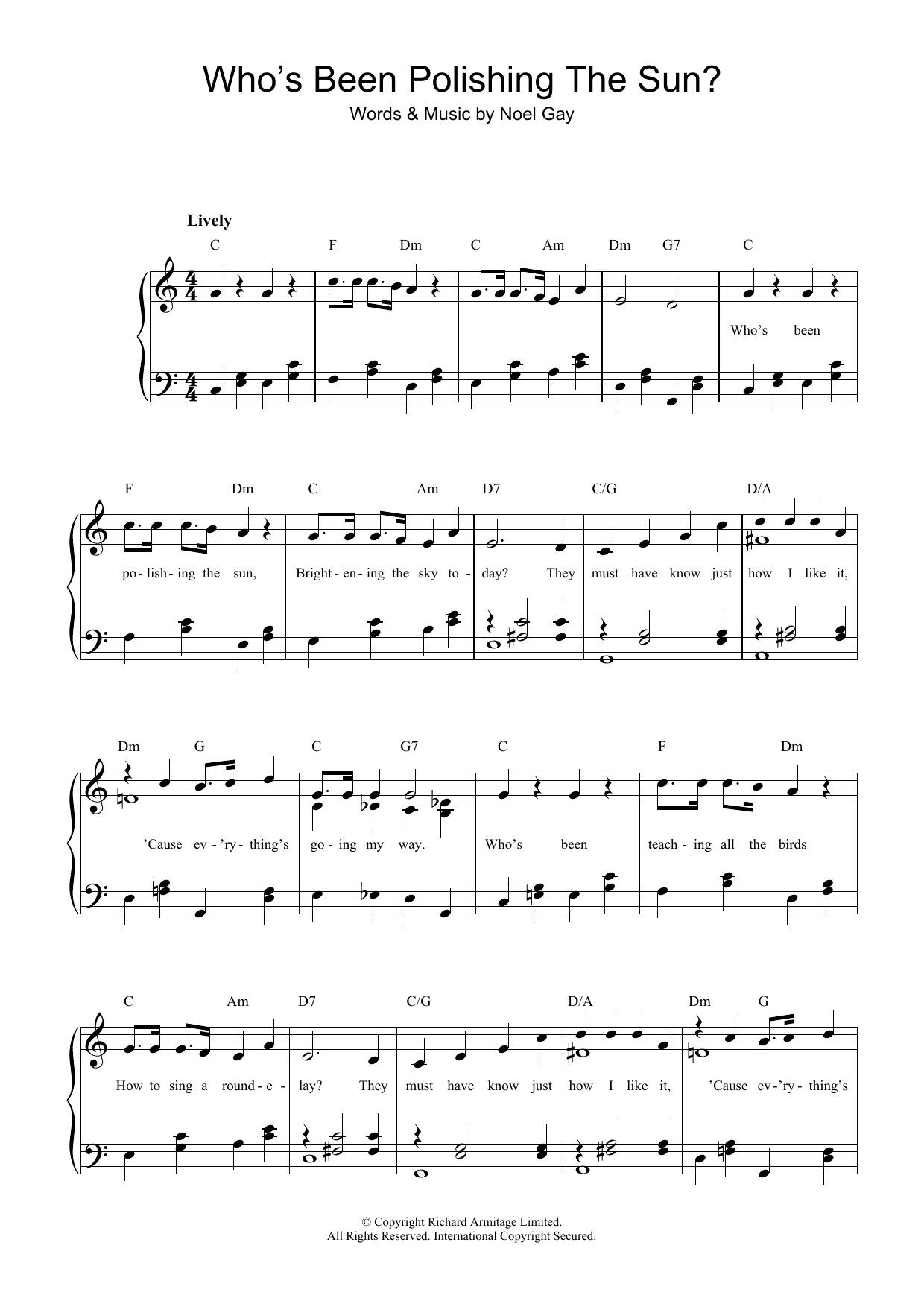 Download Noel Gay Who's Been Polishing The Sun Sheet Music and learn how to play Beginner Piano PDF digital score in minutes