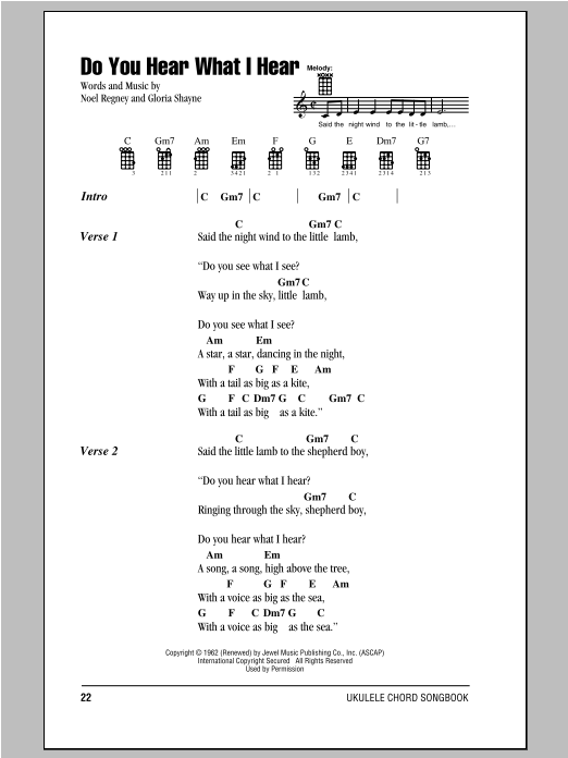 Download Noel Regney Do You Hear What I Hear Sheet Music and learn how to play Ukulele PDF digital score in minutes